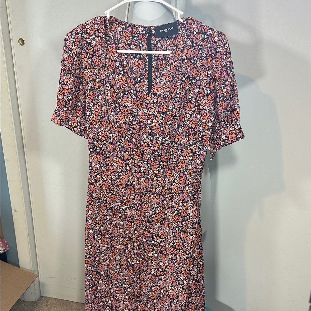 New size 2 (US 6) The Kooples Field Flowers, Black Orange Pink Floral Midi Dress
